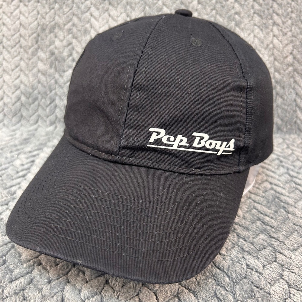Pep Boys Logo Mens Black Vitronic Baseball Hat Adjustable Strapback OSFA 7340